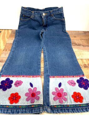 CC Bates Girls Denim Jeans With Floral Embroidery & Trim Size 6 Malaysia
